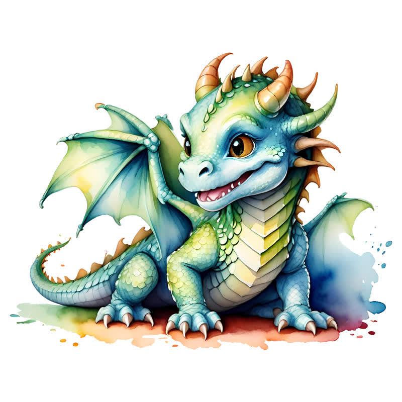 Rubbyoo Adorable Watercolor Baby Dragon - Wooden Jigsaw Puzzle
