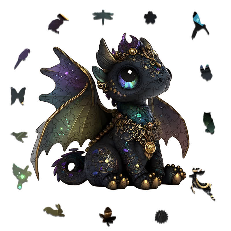 Rubbyoo Black Baby Dragon - Wooden Jigsaw Puzzle