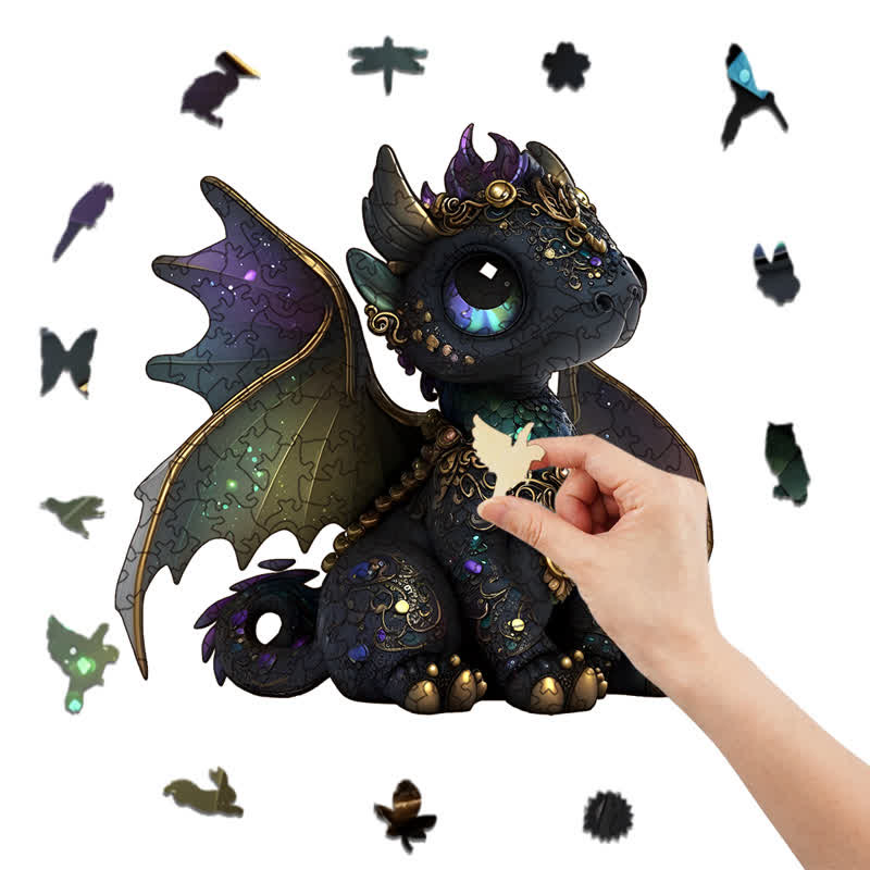 Rubbyoo Black Baby Dragon - Wooden Jigsaw Puzzle