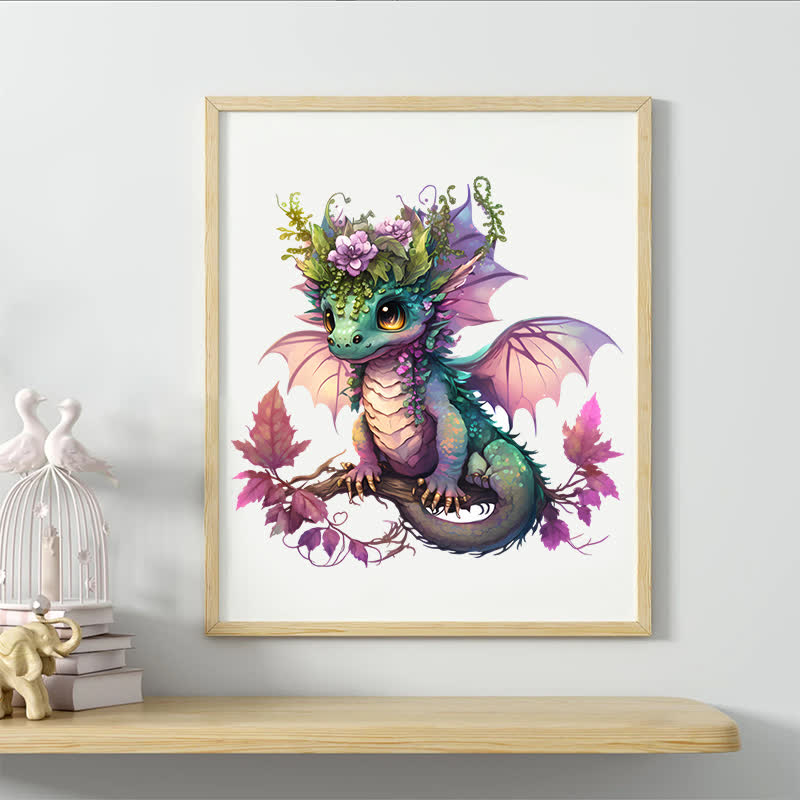 Rubbyoo Adorable Little Baby Dragon And Flowers - Wooden Jigsaw Puzzle