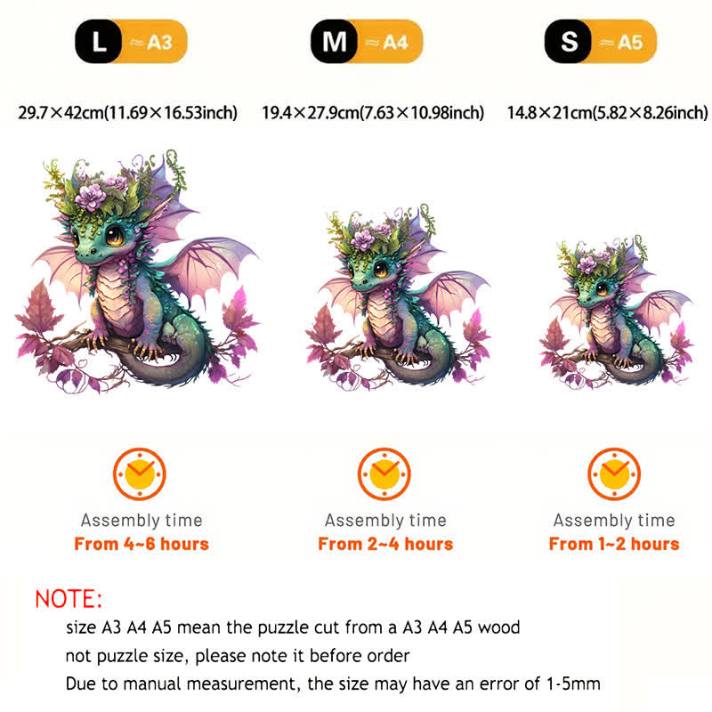 Rubbyoo Adorable Little Baby Dragon And Flowers - Wooden Jigsaw Puzzle