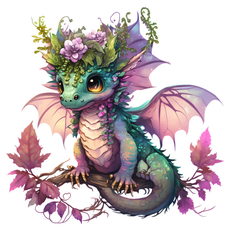 Rubbyoo Adorable Little Baby Dragon And Flowers - Wooden Jigsaw Puzzle
