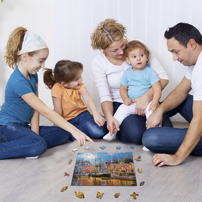 Rubbyoo Ships Aglow - Wooden Jigsaw Puzzle