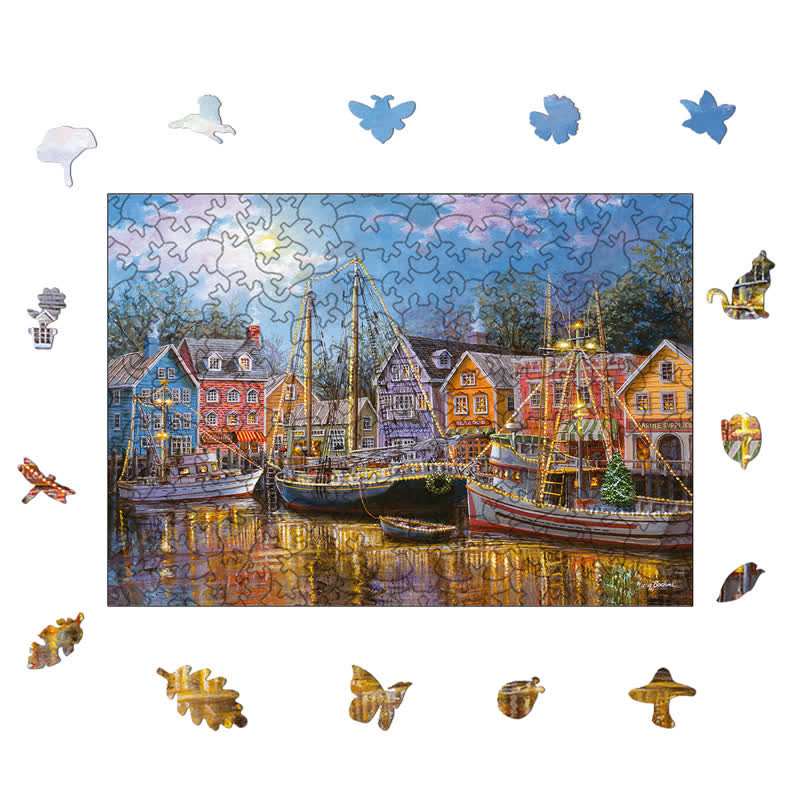 Rubbyoo Ships Aglow - Wooden Jigsaw Puzzle