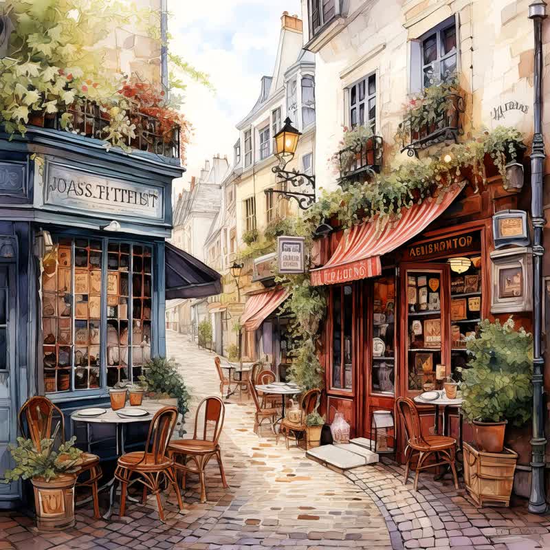 Rubbyoo Cafe in Narrow Alley - Wooden Jigsaw Puzzle