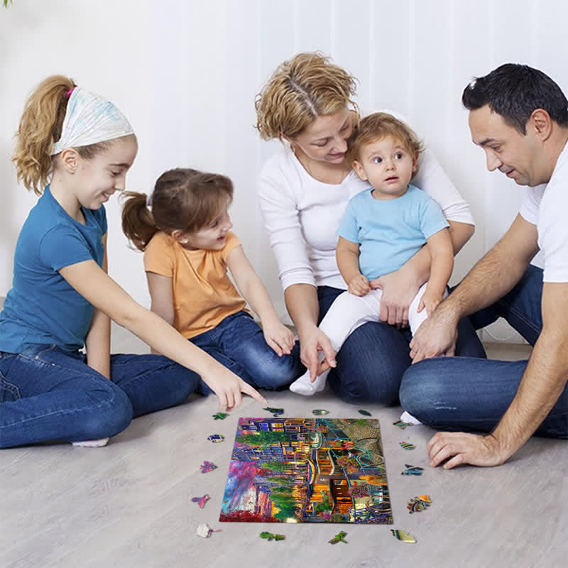 Rubbyoo Biking in Amsterdam - Wooden Jigsaw Puzzle
