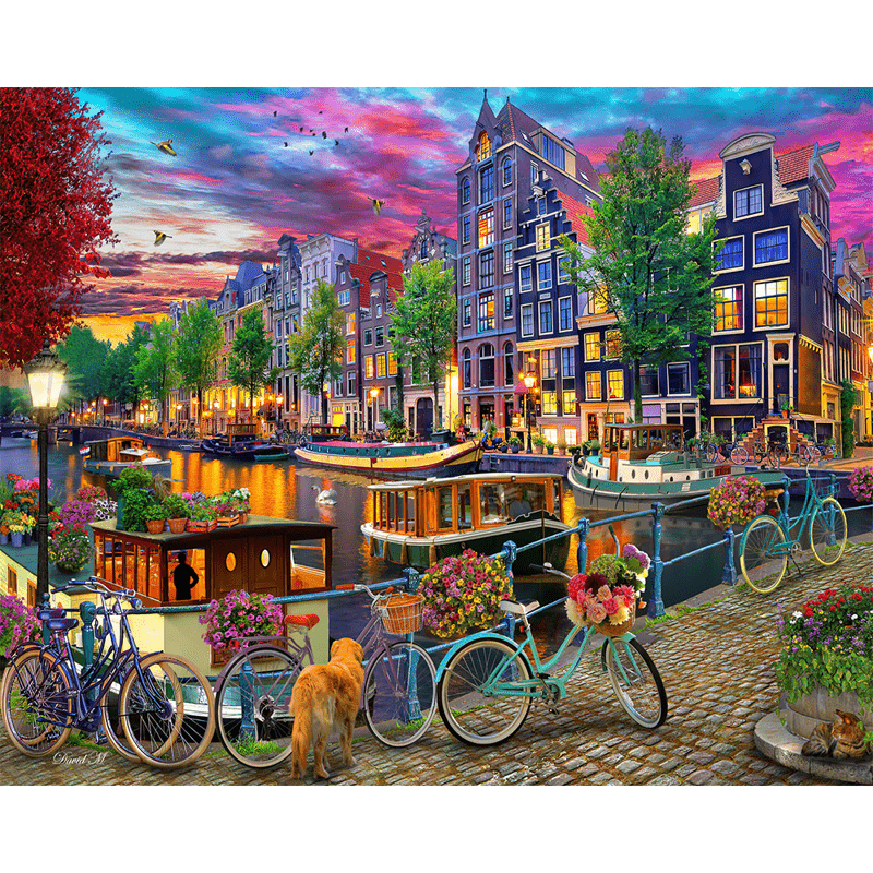 Rubbyoo Biking in Amsterdam - Wooden Jigsaw Puzzle