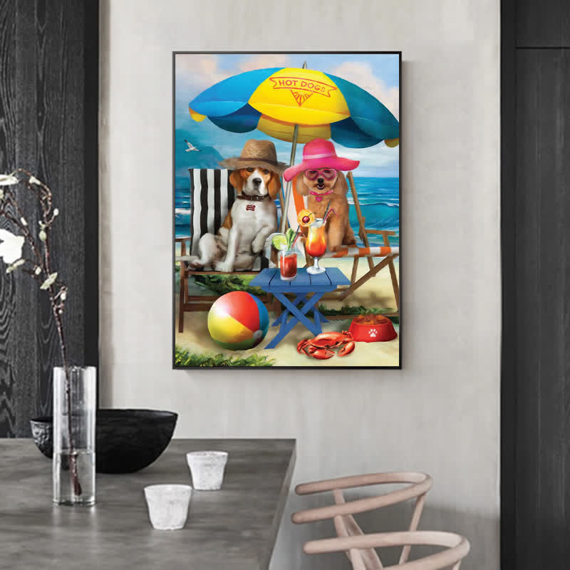 Rubbyoo Dogs On The Beach Funny - Wooden Jigsaw Puzzle