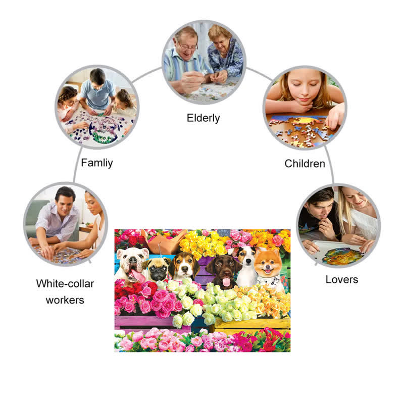 Rubbyoo Flower Market Pups - Wooden Jigsaw Puzzle