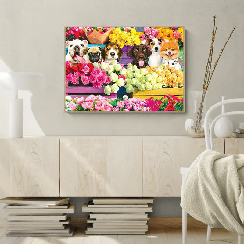 Rubbyoo Flower Market Pups - Wooden Jigsaw Puzzle