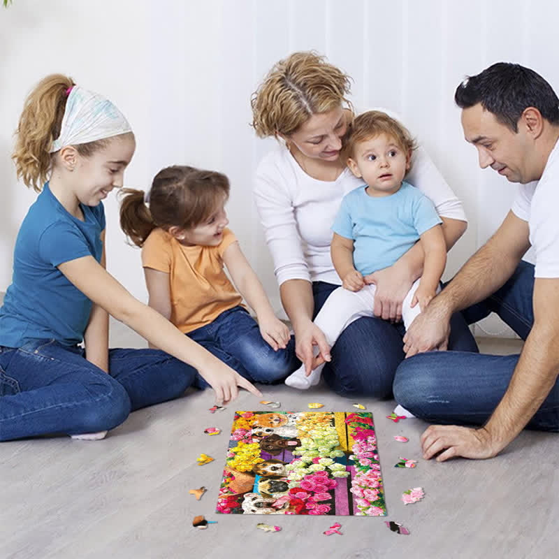 Rubbyoo Flower Market Pups - Wooden Jigsaw Puzzle