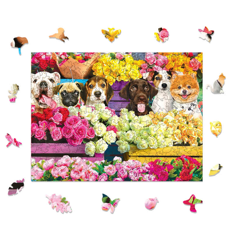Rubbyoo Flower Market Pups - Wooden Jigsaw Puzzle