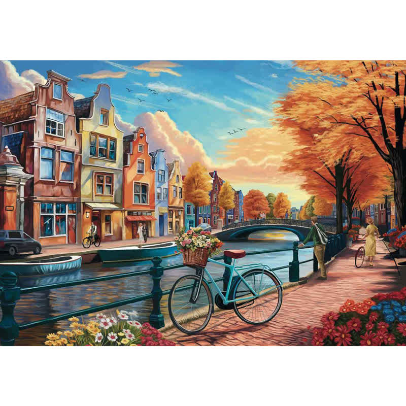 Rubbyoo Cycling Around Amsterdam - Wooden Jigsaw Puzzle