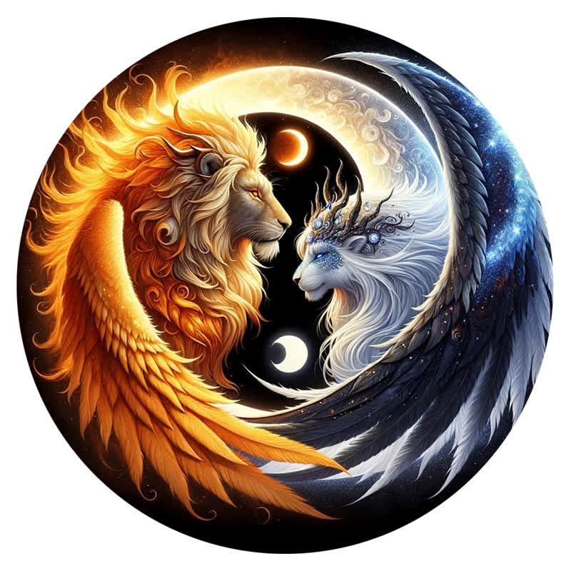 Rubbyoo Sun And Moon Winged Lions Yin Yang - Wooden Jigsaw Puzzle