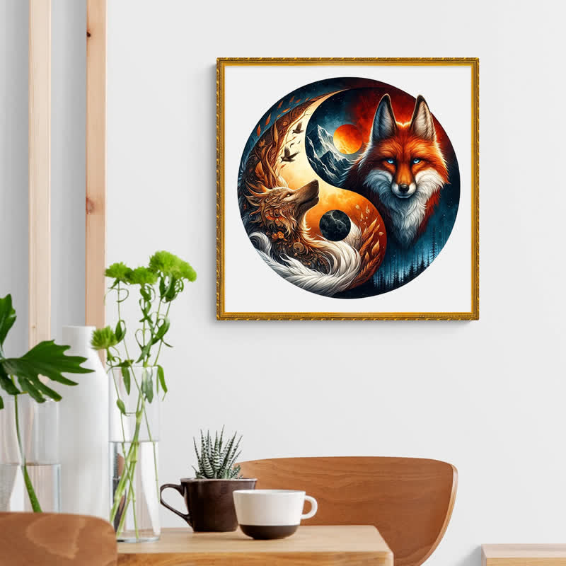 Rubbyoo Fox and Wolf Yin Yang - Wooden Jigsaw Puzzle