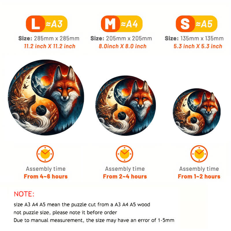 Rubbyoo Fox and Wolf Yin Yang - Wooden Jigsaw Puzzle