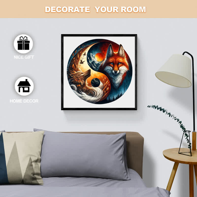 Rubbyoo Fox and Wolf Yin Yang - Wooden Jigsaw Puzzle