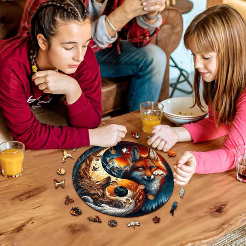 Rubbyoo Fox and Wolf Yin Yang - Wooden Jigsaw Puzzle