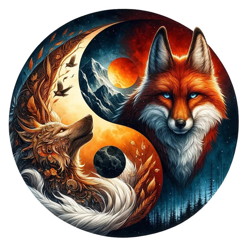 Rubbyoo Fox and Wolf Yin Yang - Wooden Jigsaw Puzzle
