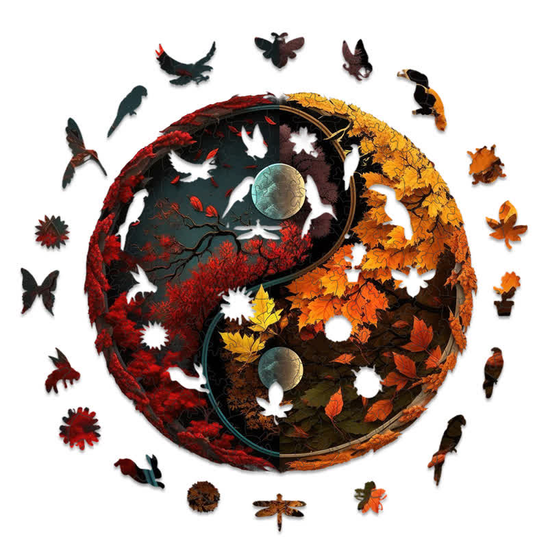 Rubbyoo Autumn Yin and Yang - Wooden Jigsaw Puzzle