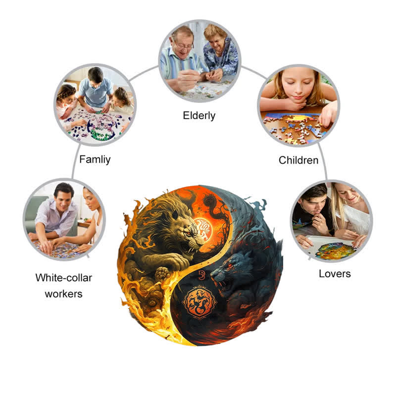 Rubbyoo Lion Spirits Yin and Yang - Wooden Jigsaw Puzzle
