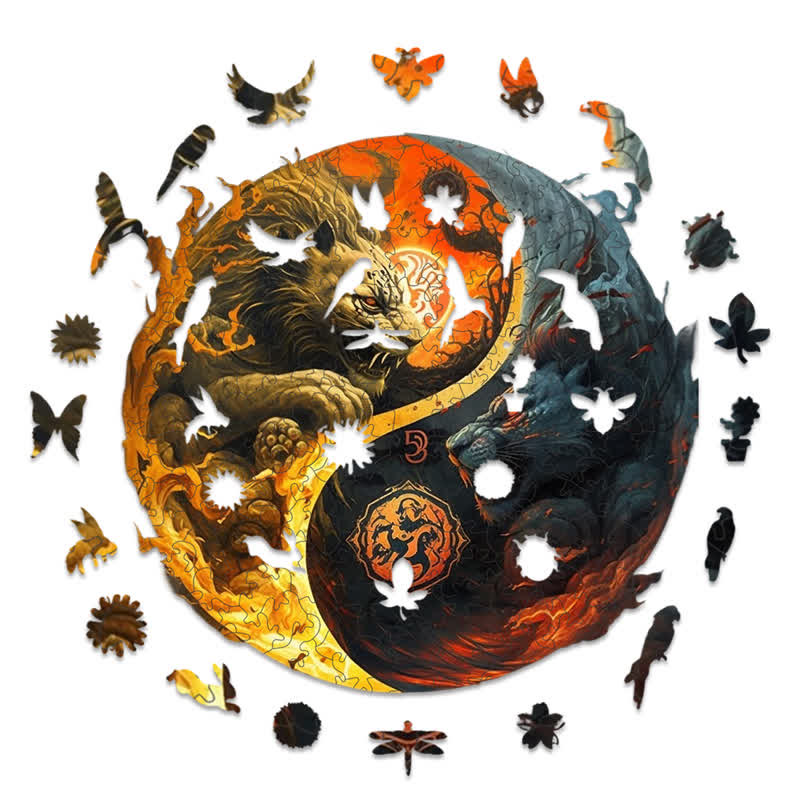Rubbyoo Lion Spirits Yin and Yang - Wooden Jigsaw Puzzle