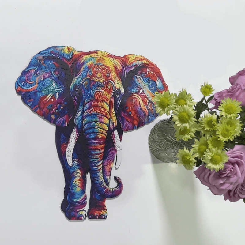 Rubbyoo Rainbow Elephant Blue - Wooden Jigsaw Puzzle