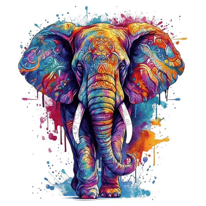 Rubbyoo Rainbow Elephant Blue - Wooden Jigsaw Puzzle