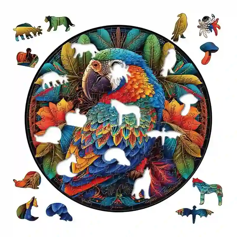 Rubbyoo Stained Parrot - Wooden Jigsaw Puzzle