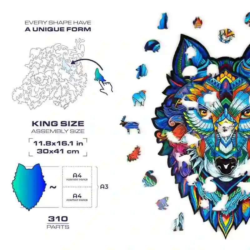 Rubbyoo Blue Wolf - Wooden Jigsaw Puzzle