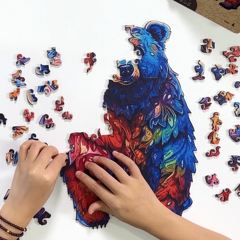 Rubbyoo Beautiful Psychedelic Furious Bear - Wooden Jigsaw Puzzle