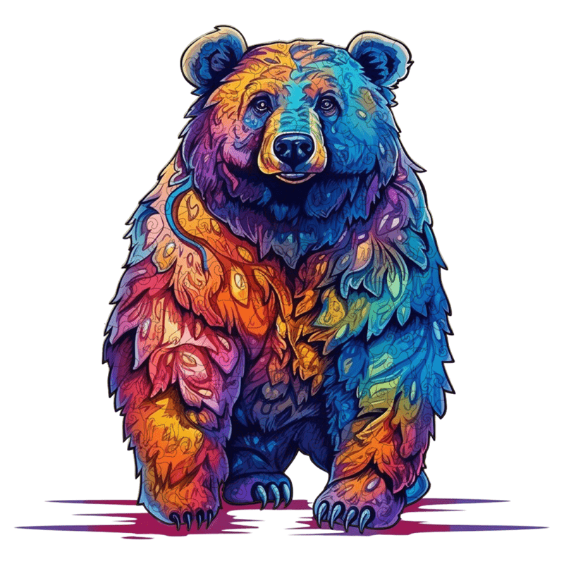 Rubbyoo Beautiful Psychedelic Furious Bear - Wooden Jigsaw Puzzle