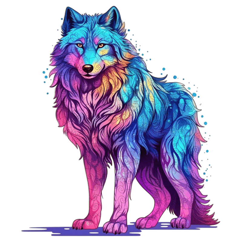 Rubbyoo Majestic Rainbow Wolf - Wooden Jigsaw Puzzle
