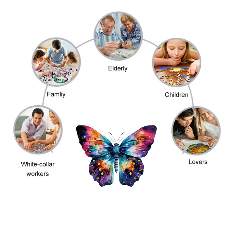 Rubbyoo A Watercolor Butterfly With A Rainbow On The Wings - Wooden Jigsaw Puzzle