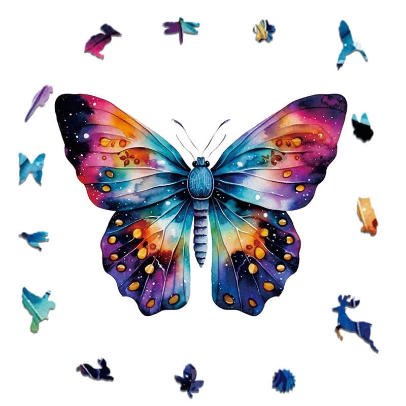 Rubbyoo A Watercolor Butterfly With A Rainbow On The Wings - Wooden Jigsaw Puzzle