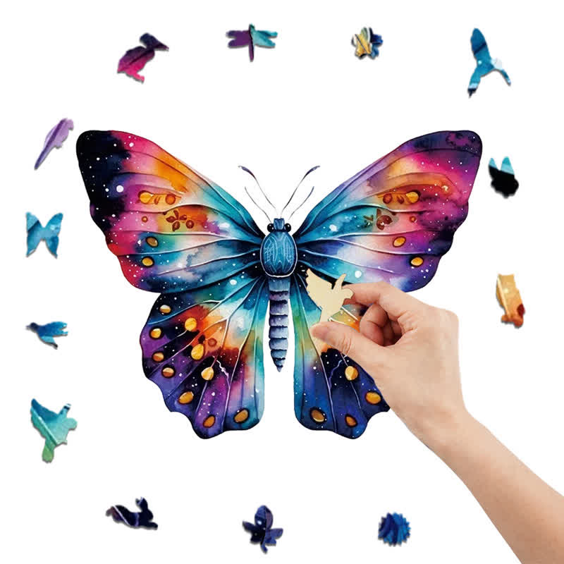 Rubbyoo A Watercolor Butterfly With A Rainbow On The Wings - Wooden Jigsaw Puzzle