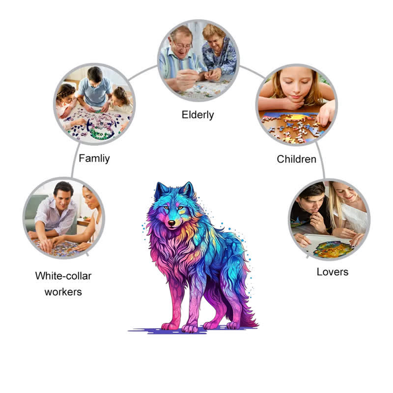 Rubbyoo Majestic Rainbow Wolf - Wooden Jigsaw Puzzle