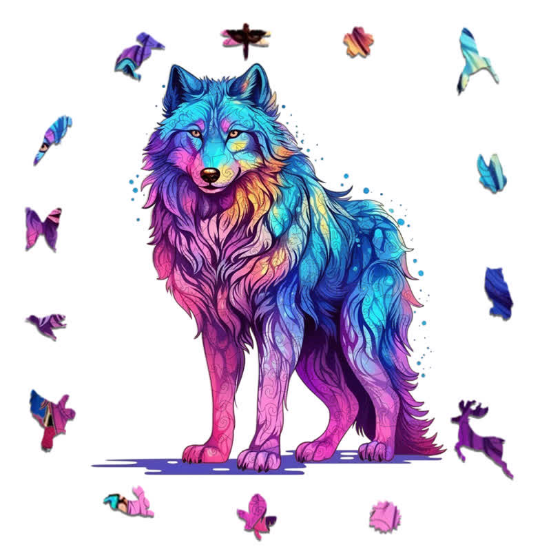 Rubbyoo Majestic Rainbow Wolf - Wooden Jigsaw Puzzle