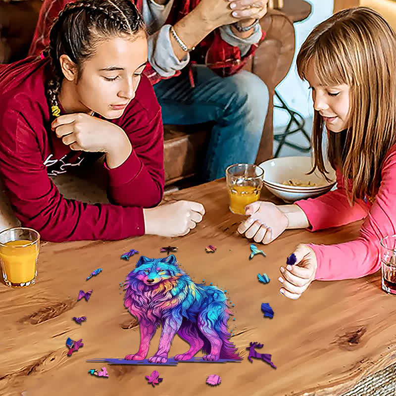 Rubbyoo Majestic Rainbow Wolf - Wooden Jigsaw Puzzle