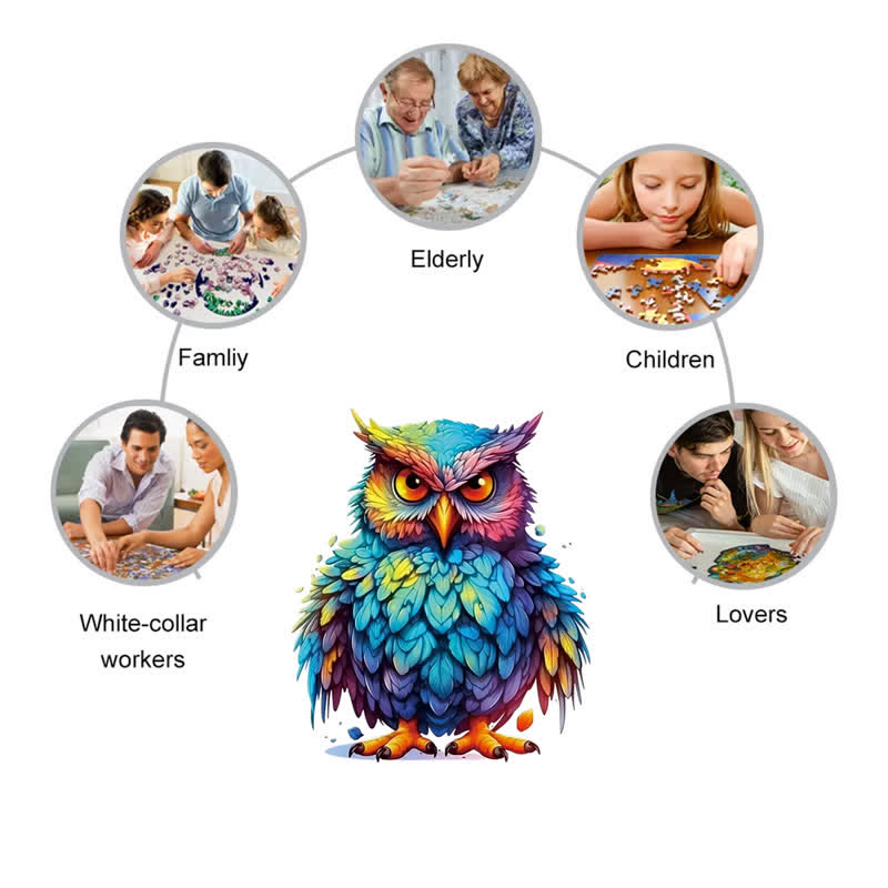 Rubbyoo With Colorful Feathers - Wooden Jigsaw Puzzle