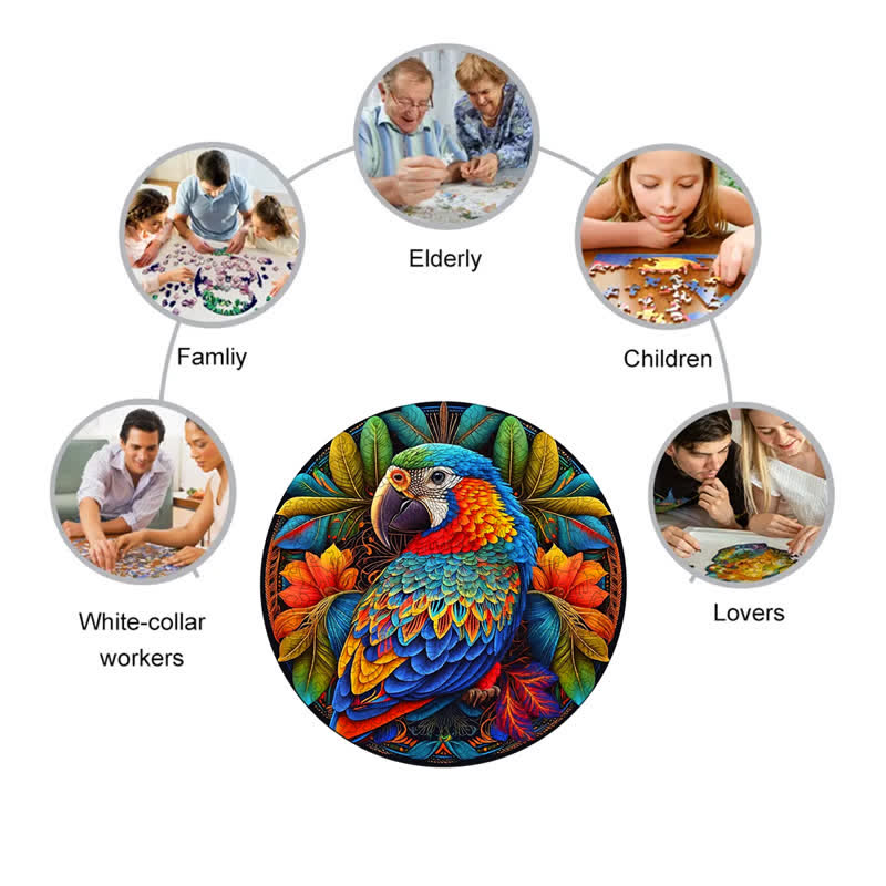 Rubbyoo Stained Parrot - Wooden Jigsaw Puzzle