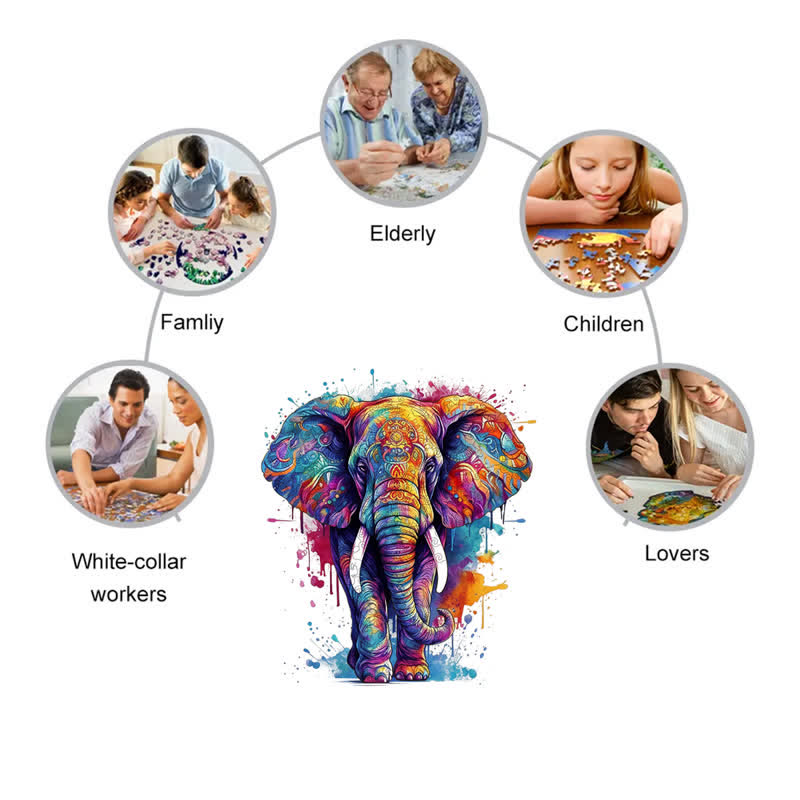 Rubbyoo Rainbow Elephant Blue - Wooden Jigsaw Puzzle