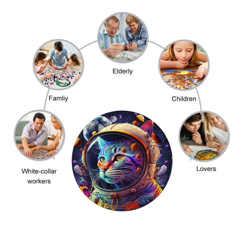 Rubbyoo Space Cat Cute Kittens - Wooden Jigsaw Puzzle