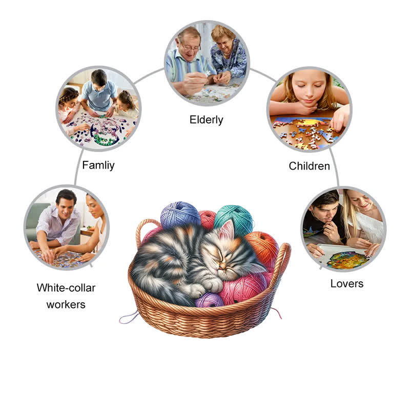 Kittens in Basket 1 - Wooden Jigsaw Puzzle