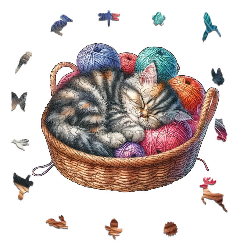 Kittens in Basket 1 - Wooden Jigsaw Puzzle