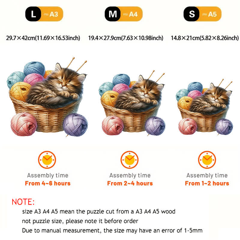 Kittens in Basket 2 - Wooden Jigsaw Puzzle