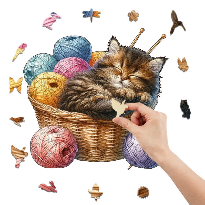 Kittens in Basket 2 - Wooden Jigsaw Puzzle
