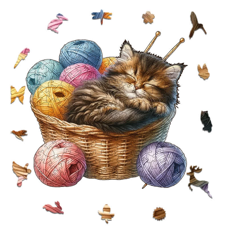 Kittens in Basket 2 - Wooden Jigsaw Puzzle