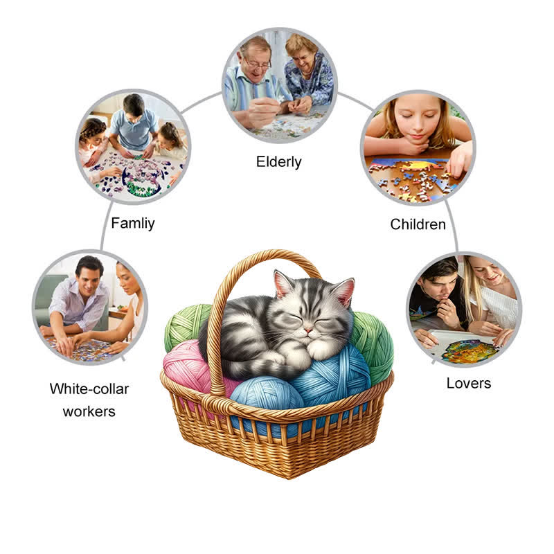 Kittens in Basket 4 - Wooden Jigsaw Puzzle