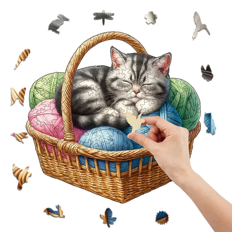Kittens in Basket 4 - Wooden Jigsaw Puzzle